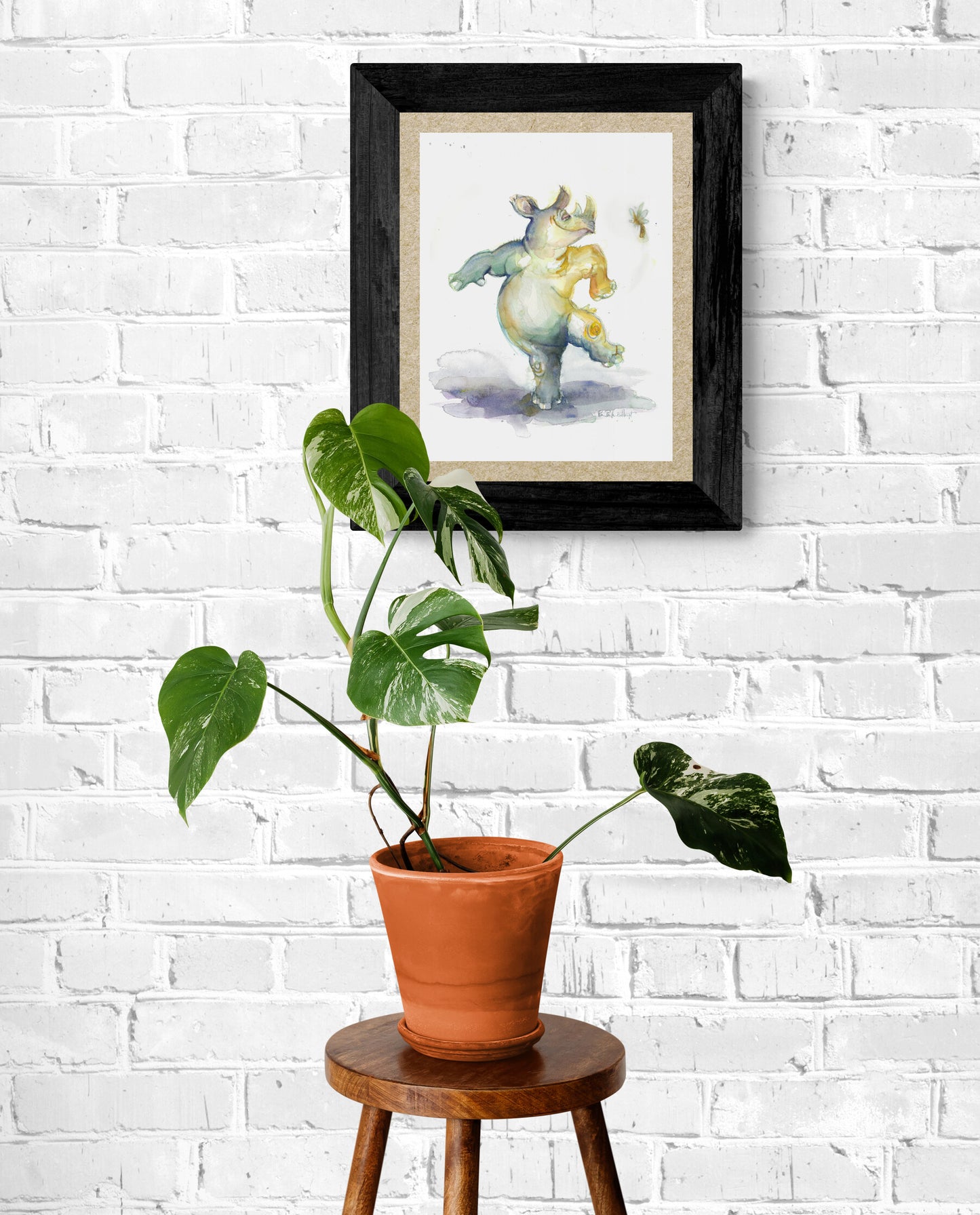 Rhino Dancing - Original Watercolour Painting - Original Watercolour Art by Canadian Artist Pamela Paulenko, painting Ontario wildlife