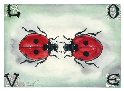 Ladybugs With Love  Cards - Original Watercolour Art by Canadian Artist Pamela Paulenko, painting Ontario wildlife