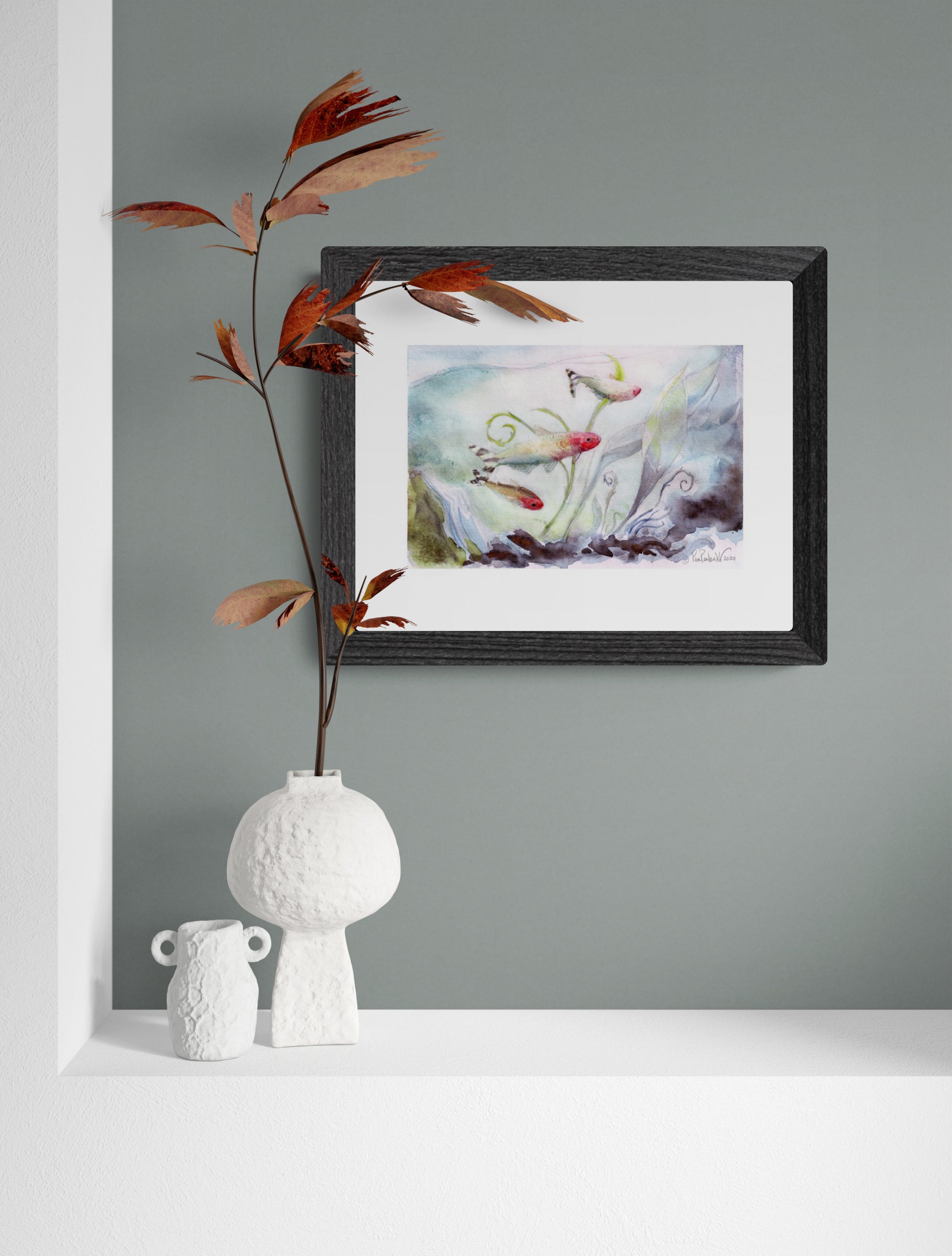 Rummynose Tetras Classic Matte Paper Poster - Original Watercolour Art by Canadian Artist Pamela Paulenko, painting Ontario wildlife