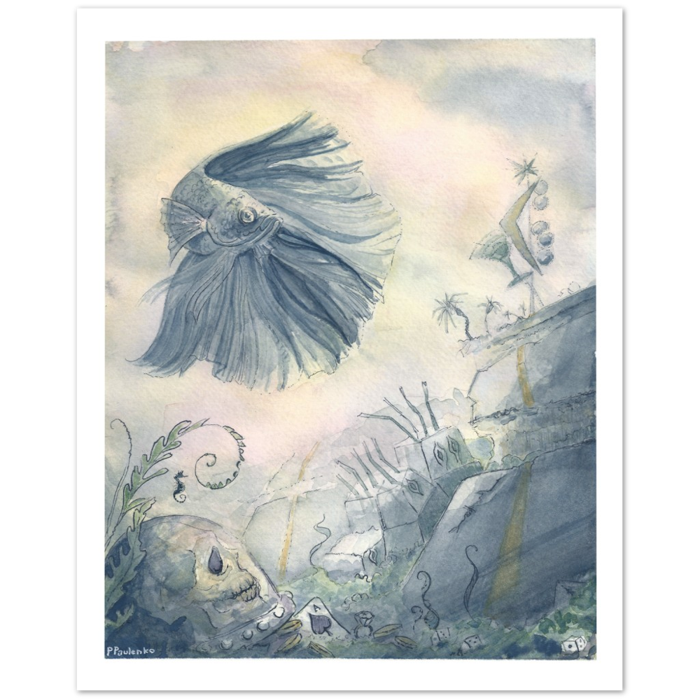 Classic Matte Paper Poster  Betta Regards the Ruins - Original Watercolour Art by Canadian Artist Pamela Paulenko, painting Ontario wildlife