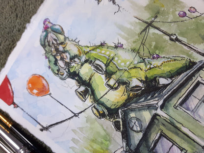 It's My Party Caterpillar Birthday Card   Singles - Original Watercolour Art by Canadian Artist Pamela Paulenko, painting Ontario wildlife